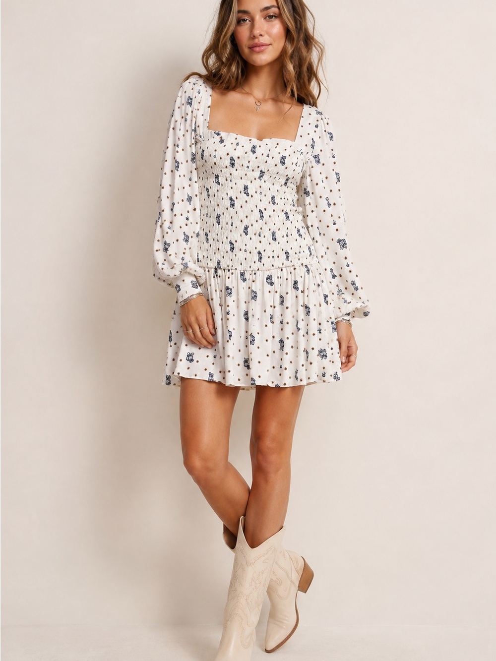 Free People Two Faces Floral Mini Dress in Tea Combo size Large